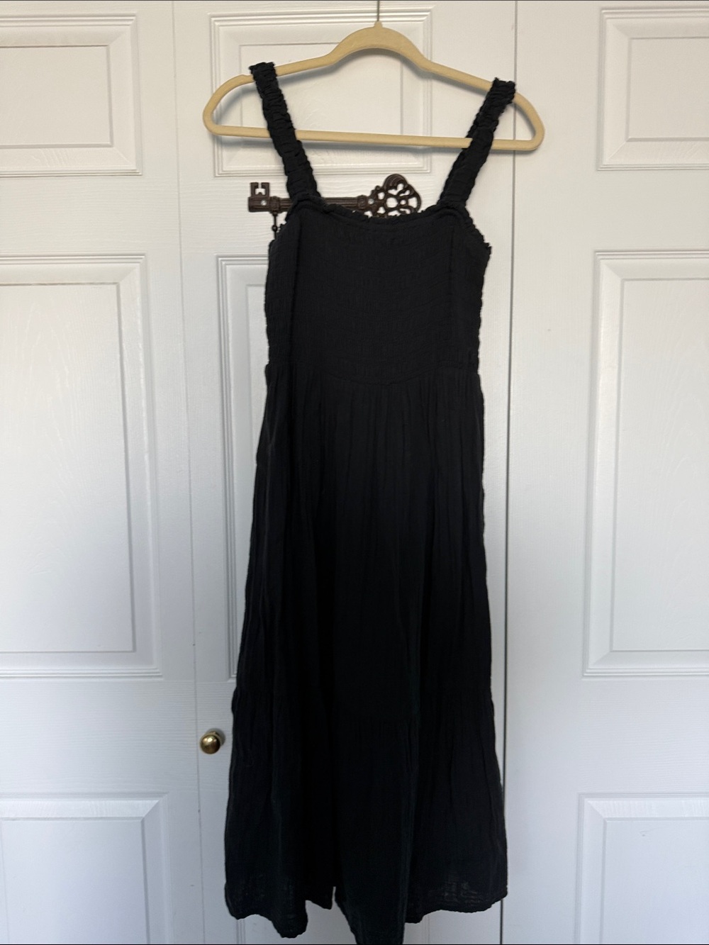 GAP Black Maxi Dress with Smocked Bodice and Ruffled Straps